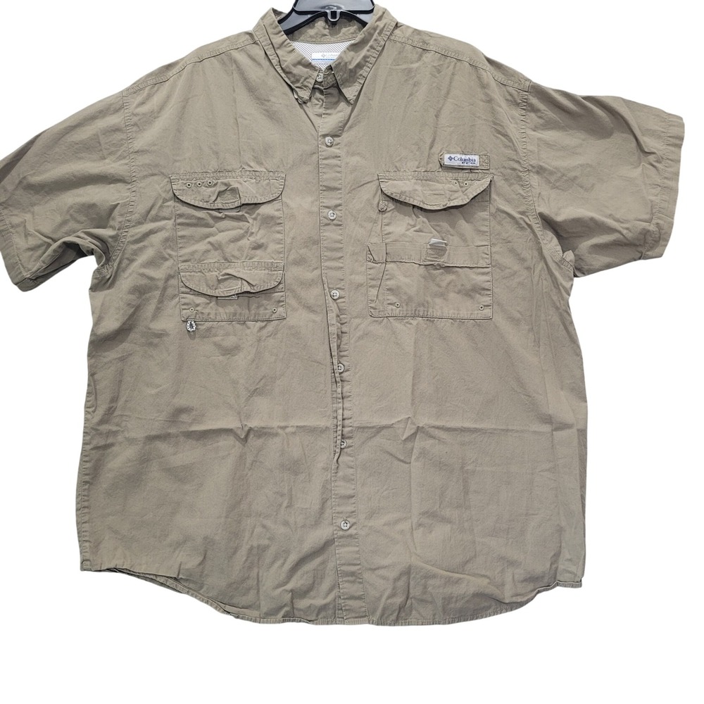 Columbia Men's Tan Fishing Camping Outdoor Short Sleeve‎ Shirt Size XXL 2TG